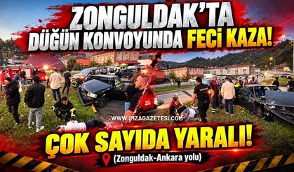 Zonguldak’ta Düğün Konvoyunda Feci Kaza! Birbirlerini Sıkıştırdılar, 4 Kişi Yaralandı