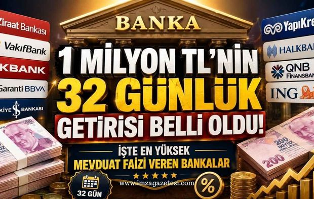 1 Milyon TL'nin 32 Günlük Getirisi Belli Oldu! İşte En Yüksek Mevduat Faizi Veren Bankalar (Güncel Liste)