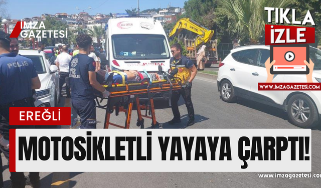 Motosiklet sürücüsü yaya çarptı!