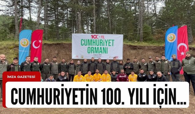 Cumhuriyetin 100. yılı için yağmura rağmen fidan diktiler...