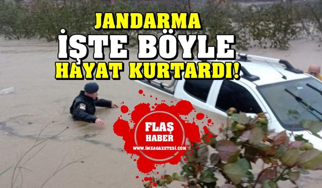 Ereğli'de jandarma sele kapılan araç içinden 6 can kurtarıldı!