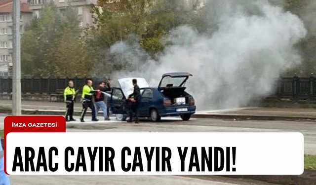 Dumanlar yükseldi! Araç cayır cayır yandı