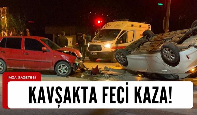 Kavşakta feci kaza! İki otomobil kafa kafaya çarpıştı...