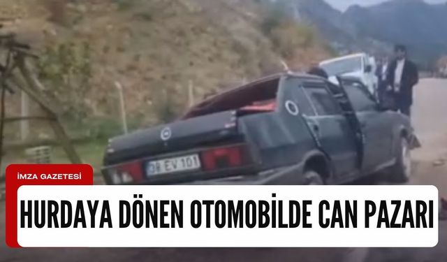 Kaza sonrasında hurdaya dönen otomobilde can pazarı!