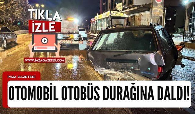 Otomobil otobüs durağına daldı! Yaralılar var...