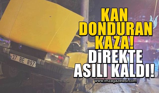 Kan donduran kaza! Ok gibi saplandığı direkte asılı kaldı...