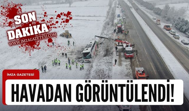 6 kişiye mezar olan otobüs havadan görüntülendi