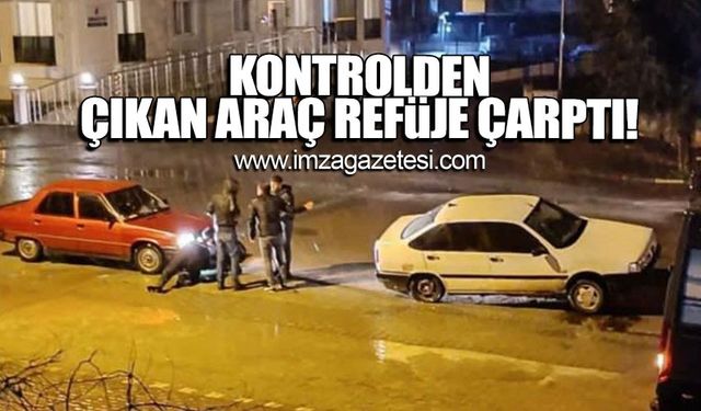 Kontrolden çıkan araç refüje çarptı!