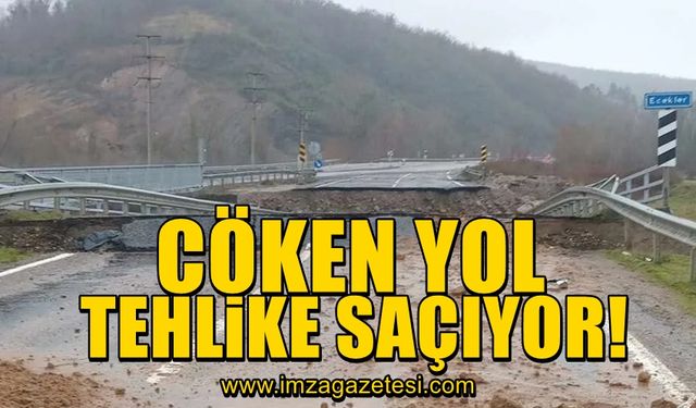 Zonguldak'ta çöken yol tehlike saçıyor!