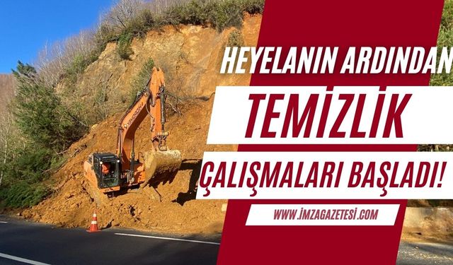 Zonguldak'ta karayolunda meydana gelen heyelanın ardından temizlik çalışmaları başladı!