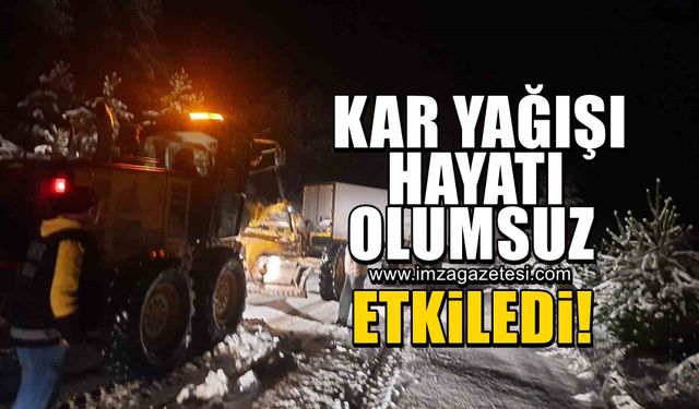 Kar yağışı olumsuz etkiledi! Tır mahsur kaldı...