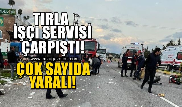 Mermer yüklü tır, işçi servisine çarptı! Çok sayıda yaralı...