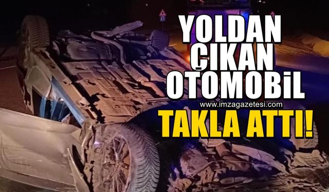 Yoldan çıkan otomobil takla attı!