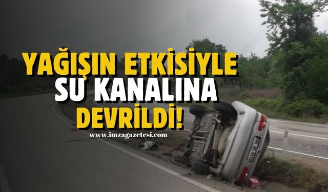 Otomobil su kanalına devrildi!