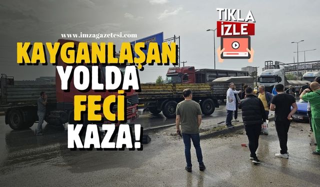 Kayganlaşan yolda feci kaza!