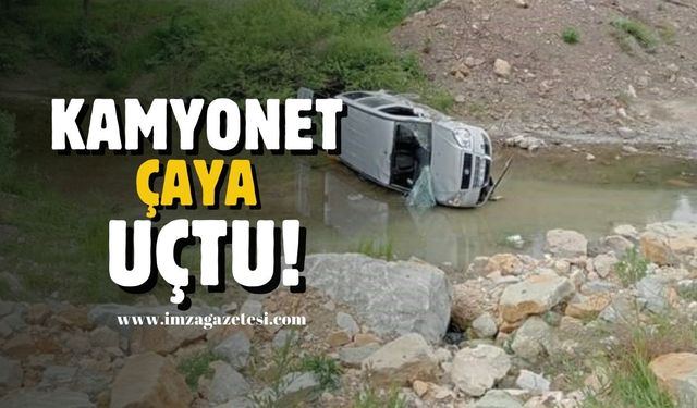 Direskiyon hakimiyetini kaybeden sürücü çaya uçtu!