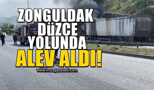 Zonguldak-Düzce karayolunda tır böyle yandı!