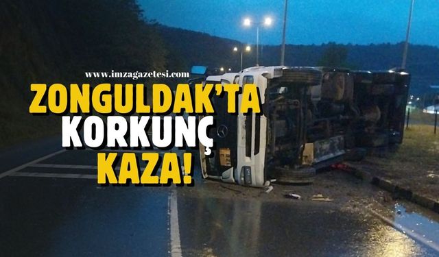 Zonguldak’ta korkunç kaza! Tanker kaygan yolda kontrolden çıktı!