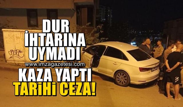 Polisin dur ihtarına uymayıp kaza yapan sürücüye tarihi ceza!