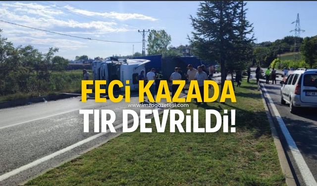 Kaza yapan tır devrildi suntalar yolu kapattı!