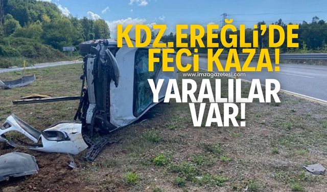 Kdz.Ereğli'de feci kaza! Takla atan otomobilde yaralılar var...