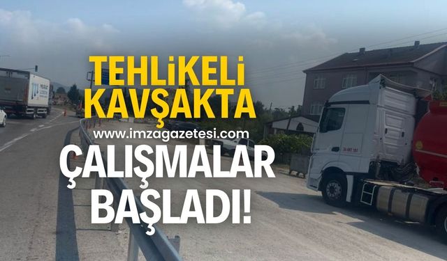 Tehlikeli kavşakta çalışmalar başladı!