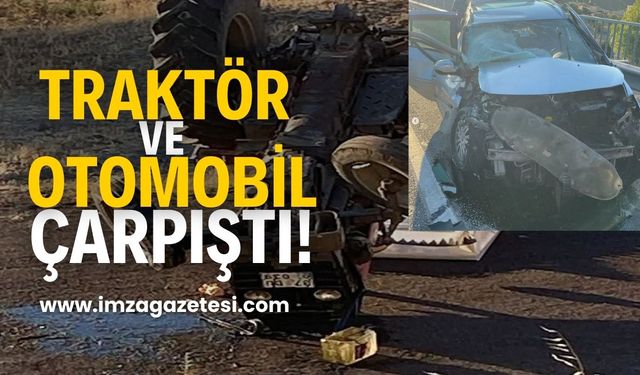 Traktör ve Otomobil Çarpıştı, 4 Yaralı!