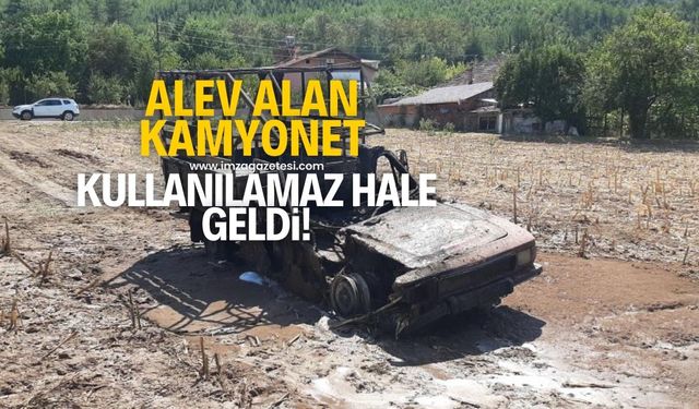 Alev alan kamyonet kullanılamaz hale geldi!