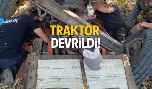 Devrilen traktörün sürücüsü yaralandı!