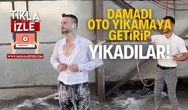 Düğün sonrasında damadı oto yıkamaya getirip yıkadılar! O anlar böyle görüntülendi