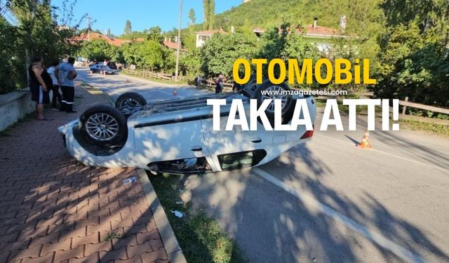 Kaldırıma çıkan otomobil takla attı!