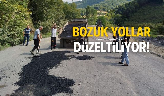 Köy yolunda bozuk yollar düzeltiliyor!