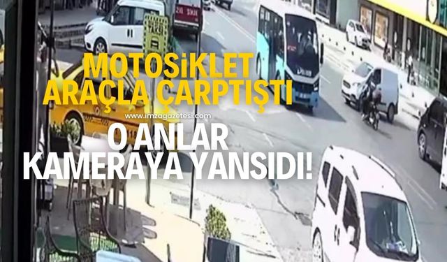 Motosiklet ile ticari aracın çarpıştığı kazada sürücü hastanelik oldu! Kaza anı görüntülendi