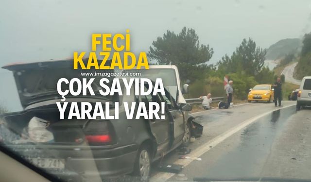 Otomobil ile ticari taksinin kafa kafaya çarpıştığı kazada çok sayıda yaralı var!