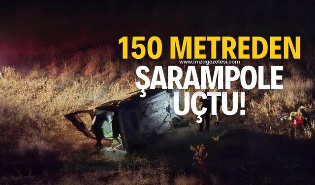 Seyir halindeki araç 150 metreden şarampole uçtu!