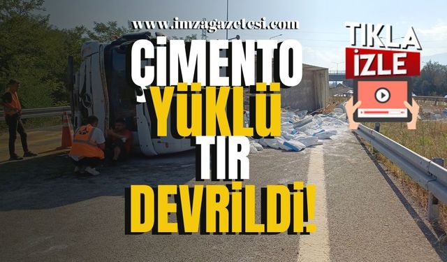 Çimento Yüklü Tır Devrildi!