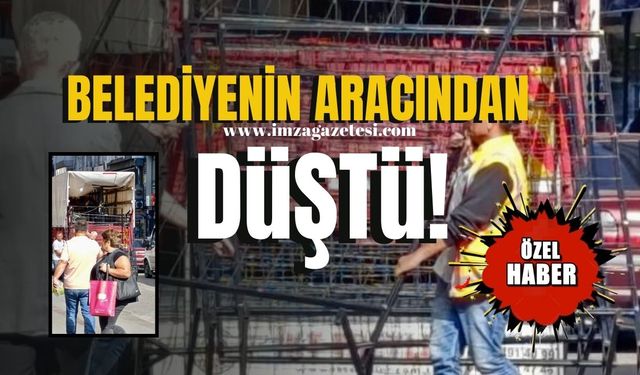 Belediyenin aracından düştü! Yola düşen bariyerler kazaya davetiye çıkarıyordu!