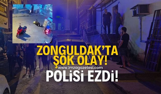 Zonguldak'ta şok olay! Ehliyetsiz motosiklet sürücüsü polisi ezdi!