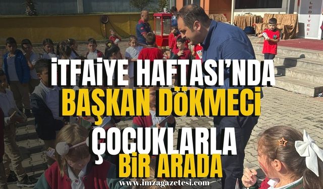 Başkan Dökmeci öğrencilerle birlikte Kozlu İtfaiye Müdürlüğü'nde...