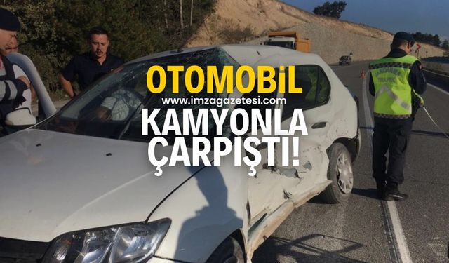 Kamyona çarpan otomobilin sürücüsü yaralandı!