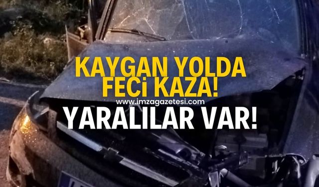 Kaygan yolda feci kaza! Yaralılar var