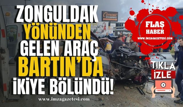 Zonguldak’tan Bartın yönüne giden araç ortadan ikiye bölündü!