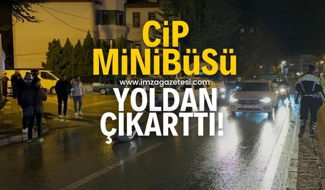 Cipin çarptığı minibüs yoldan çıktı!