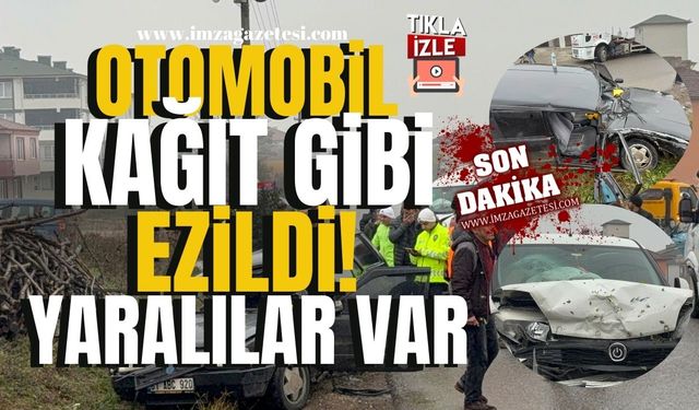 Düzce’de Feci Çarpışma! Otomobil Kağıt Gibi Ezildi