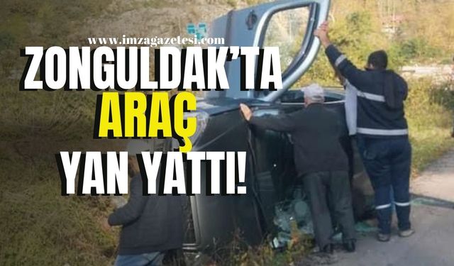 Zonguldak'ta araç yola devrildi! 1 yaralı