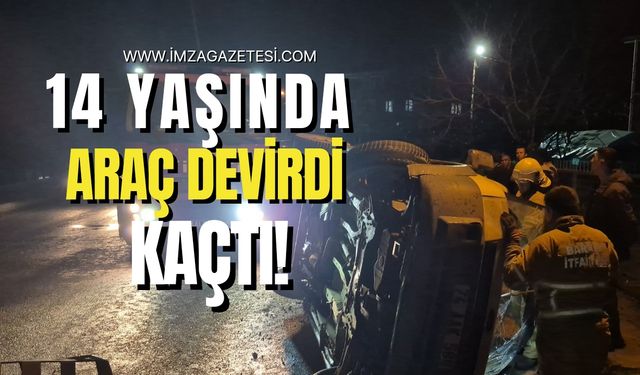 Alkollü 14 yaşındaki gencin kullandığı otomobil devrildi! Polisten kaçtılar!