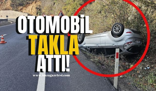 Zonguldak-Ereğli karayolunda kaza! Otomobil takla attı!