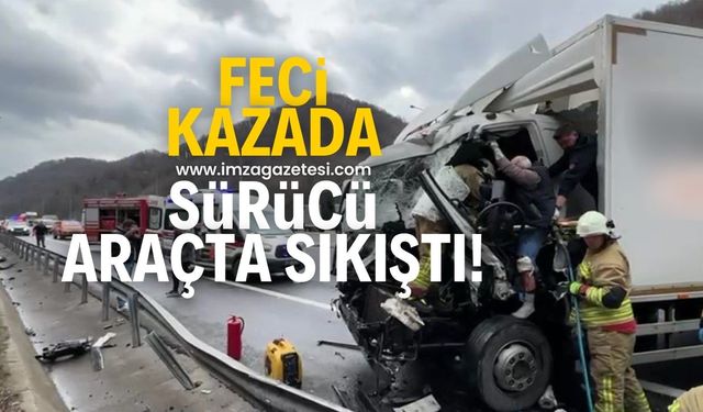 Feci kazada 1 kişi araçta sıkışırken 1 kişi de yaralandı