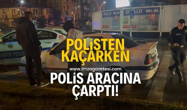 Polisten kaçarken ekip arabasına çarptı