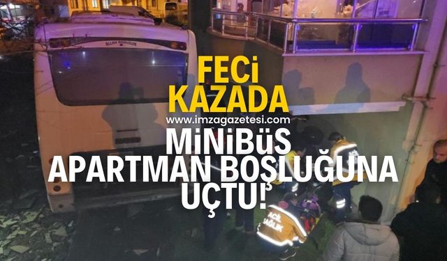 Zonguldak'ın Ereğli ilçesinde feci kaza! Minibüs apartman boşluğuna düştü